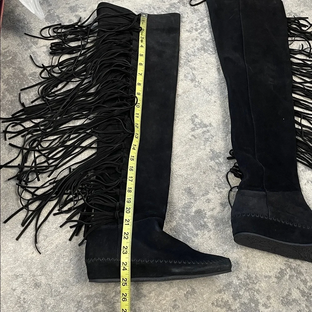 NIB ETRO Suede Fringe Over The Knee Moccasin Boot Black Sz 36